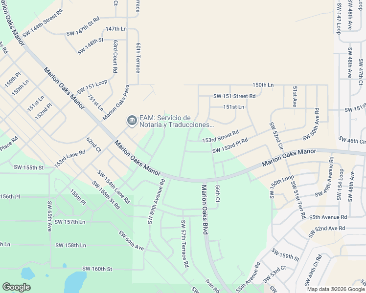 map of restaurants, bars, coffee shops, grocery stores, and more near 15320 56th Terrace Road in Ocala