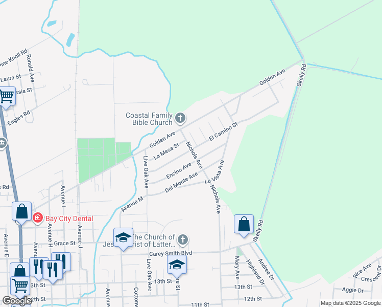 map of restaurants, bars, coffee shops, grocery stores, and more near 2924 La Mesa Street in Bay City