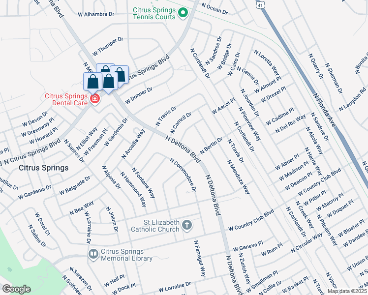 map of restaurants, bars, coffee shops, grocery stores, and more near 9298 North Deltona Boulevard in Citrus Springs