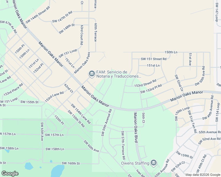 map of restaurants, bars, coffee shops, grocery stores, and more near 15360 Southwest 59th Avenue Road in Ocala