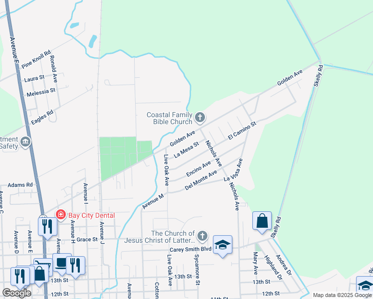 map of restaurants, bars, coffee shops, grocery stores, and more near 2801 La Mesa Street in Bay City