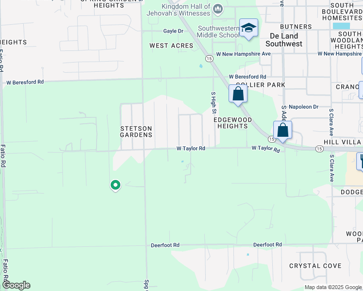 map of restaurants, bars, coffee shops, grocery stores, and more near 1571 South Boundary Street in DeLand