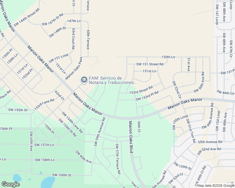 map of restaurants, bars, coffee shops, grocery stores, and more near 15320 56th Terrace Road in Ocala