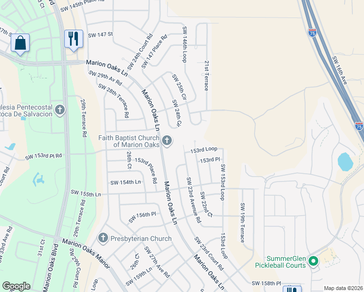 map of restaurants, bars, coffee shops, grocery stores, and more near 15200 SW 23rd Avenue Rd in Ocala