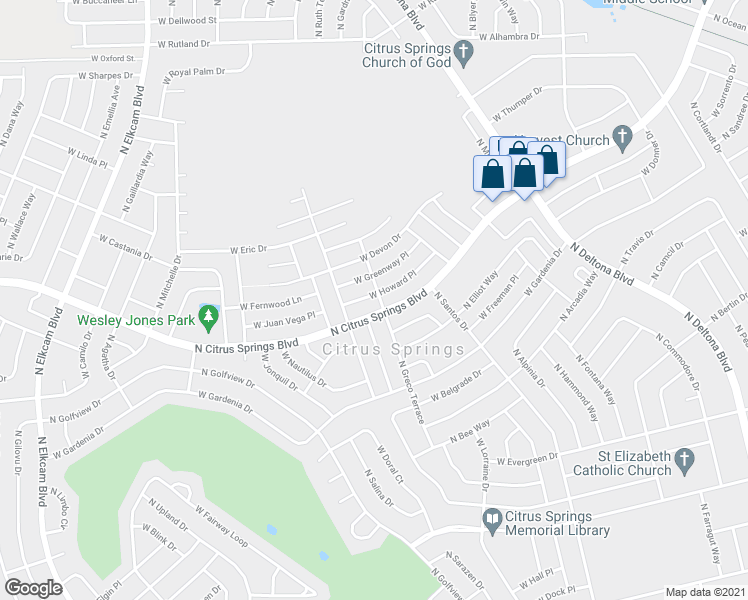 map of restaurants, bars, coffee shops, grocery stores, and more near 9346 North Greco Terrace in Citrus Springs