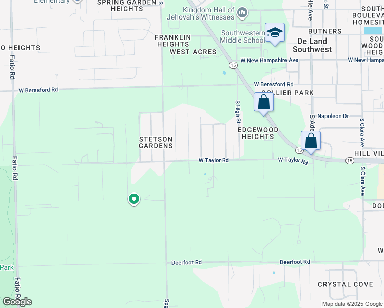 map of restaurants, bars, coffee shops, grocery stores, and more near 1562 Monroe Street in DeLand