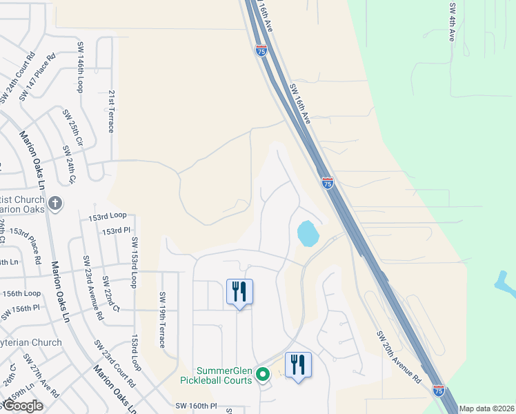 map of restaurants, bars, coffee shops, grocery stores, and more near 15299 Southwest 15th Terrace Road in Ocala