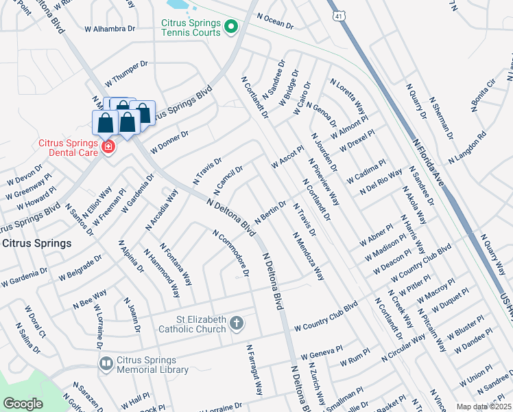 map of restaurants, bars, coffee shops, grocery stores, and more near 9335 North Peachtree Way in Citrus Springs