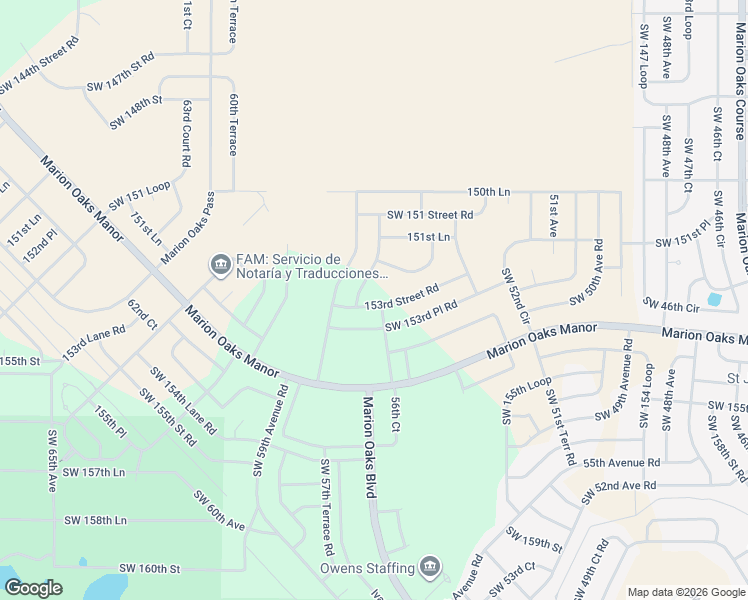 map of restaurants, bars, coffee shops, grocery stores, and more near 5655 153rd Street Road in Ocala