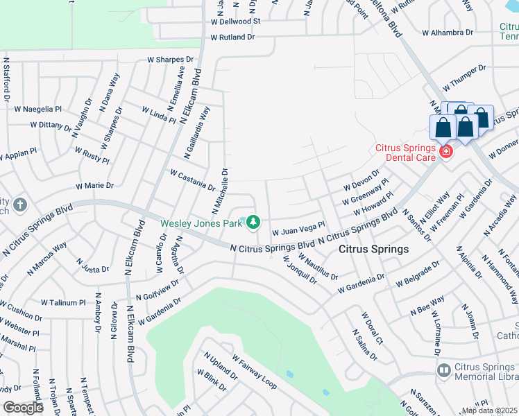map of restaurants, bars, coffee shops, grocery stores, and more near 9366 North Charles Terrace in Citrus Springs