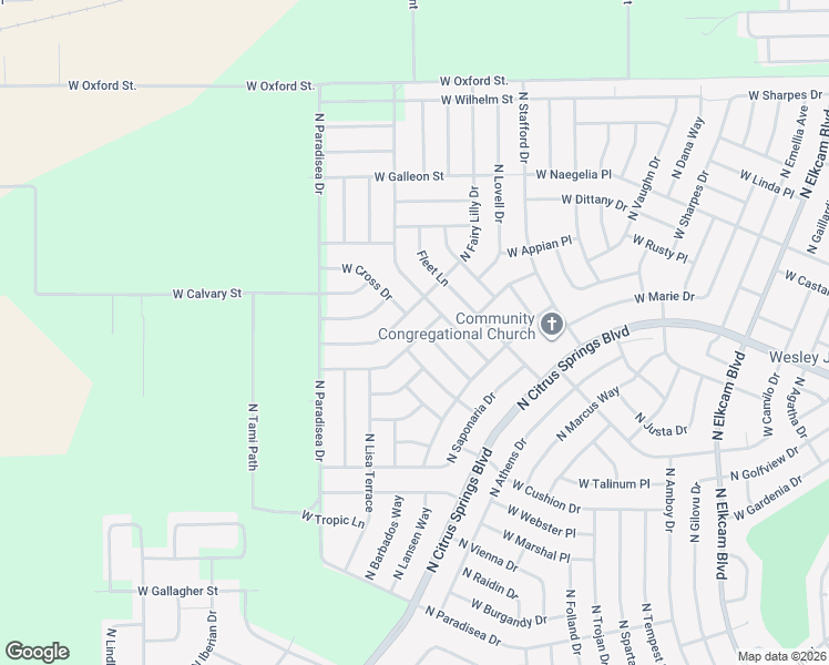 map of restaurants, bars, coffee shops, grocery stores, and more near 9394 North Samoa Way in Citrus Springs