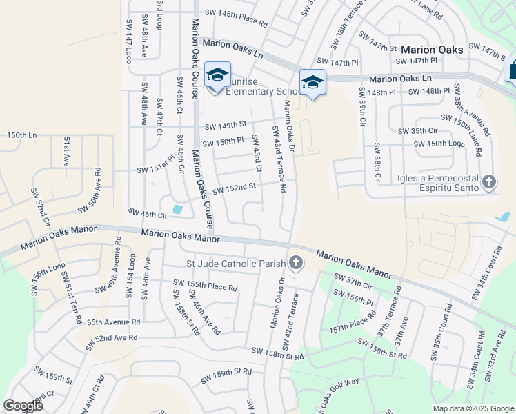 map of restaurants, bars, coffee shops, grocery stores, and more near 15307 Southwest 43rd Court in Ocala