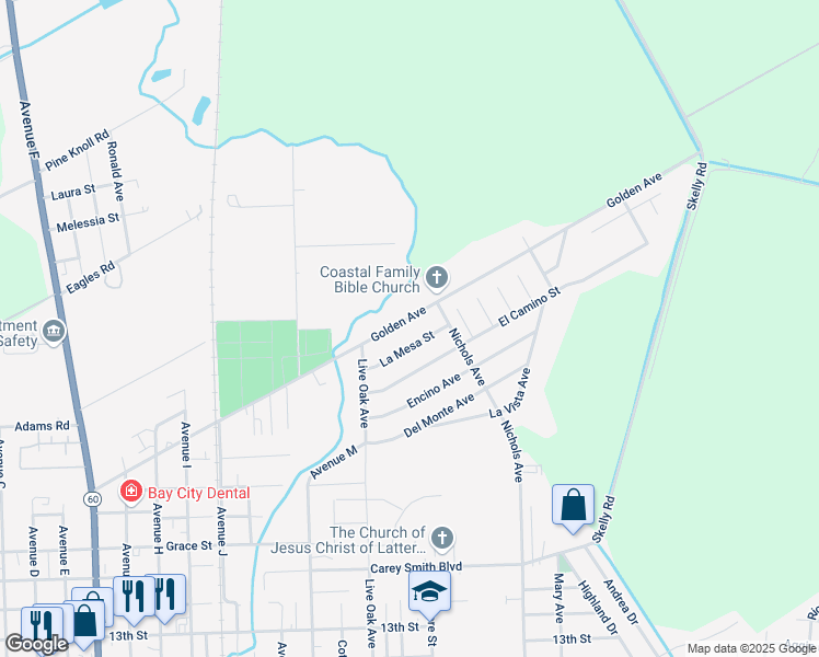 map of restaurants, bars, coffee shops, grocery stores, and more near 2801 La Mesa Street in Bay City