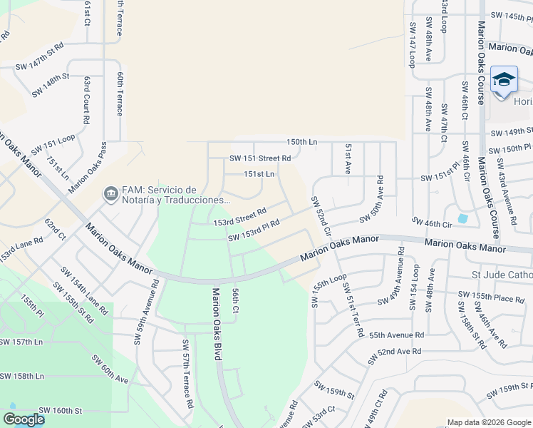 map of restaurants, bars, coffee shops, grocery stores, and more near 153rd Place Road in Ocala