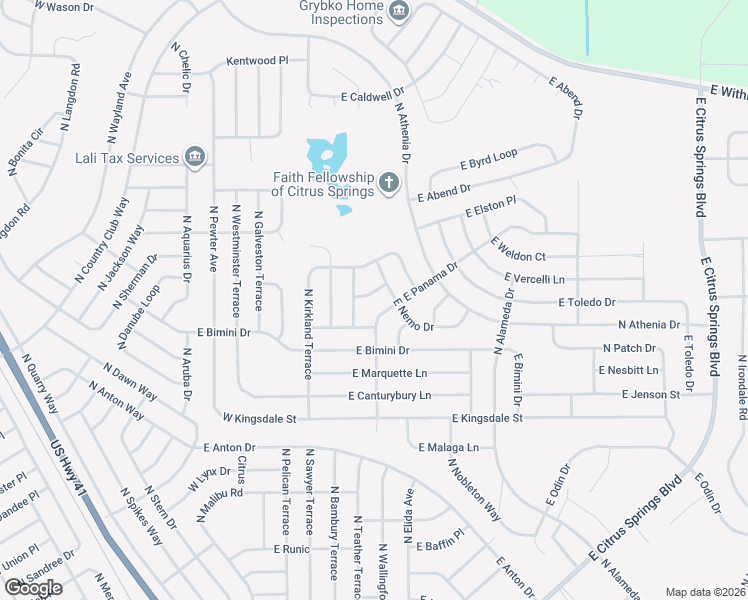 map of restaurants, bars, coffee shops, grocery stores, and more near 449 East Panama Drive in Citrus Springs