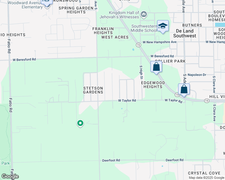 map of restaurants, bars, coffee shops, grocery stores, and more near 1542 Monroe Street in DeLand