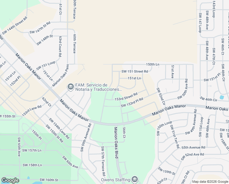 map of restaurants, bars, coffee shops, grocery stores, and more near Southwest 152nd Lane Road in Ocala