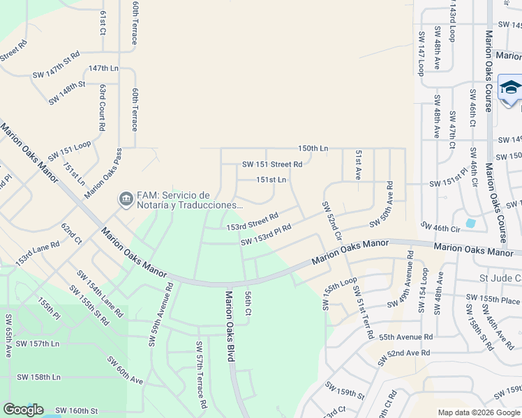 map of restaurants, bars, coffee shops, grocery stores, and more near Southwest 152nd Lane Road in Ocala