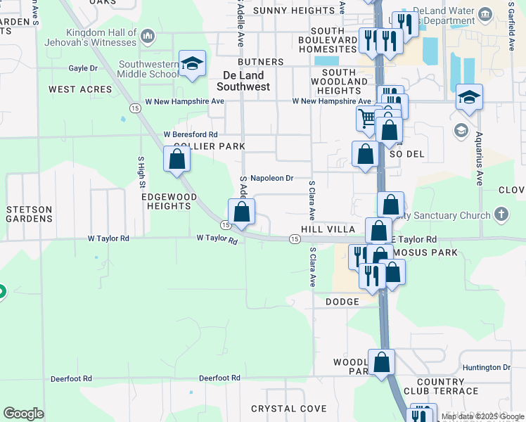 map of restaurants, bars, coffee shops, grocery stores, and more near 355 Heritage Estates Lane in DeLand