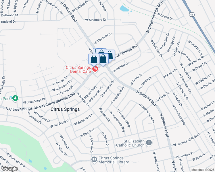 map of restaurants, bars, coffee shops, grocery stores, and more near 9411 North Milam Way in Citrus Springs