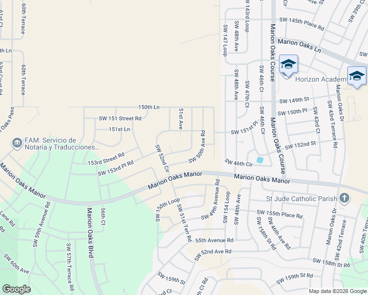 map of restaurants, bars, coffee shops, grocery stores, and more near 15192 51st Avenue in Ocala