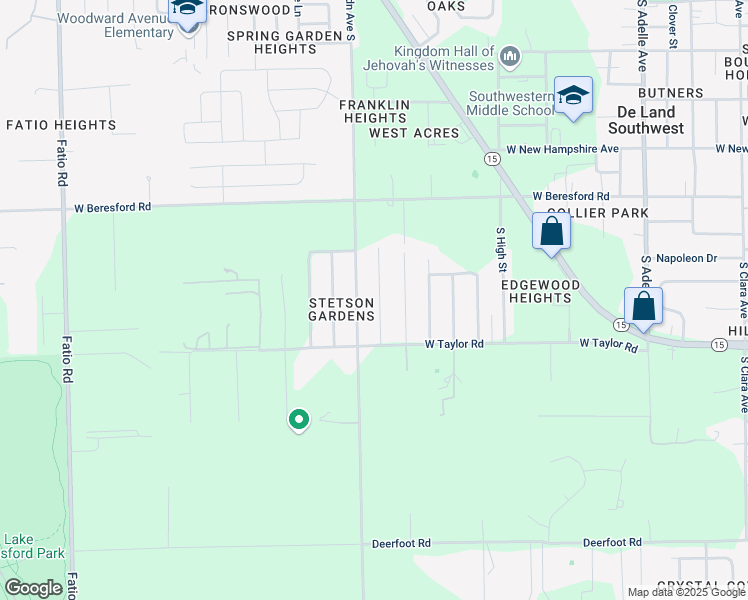 map of restaurants, bars, coffee shops, grocery stores, and more near 1808 Oakey Avenue in DeLand