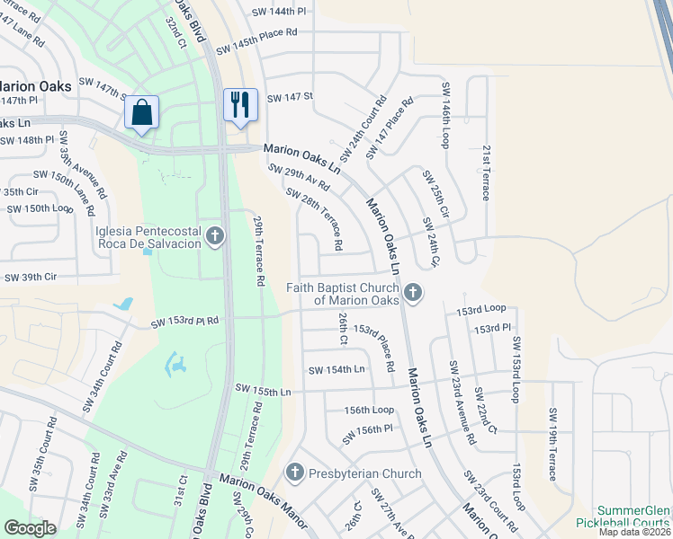 map of restaurants, bars, coffee shops, grocery stores, and more near 2710 Southwest 151st Place in Ocala