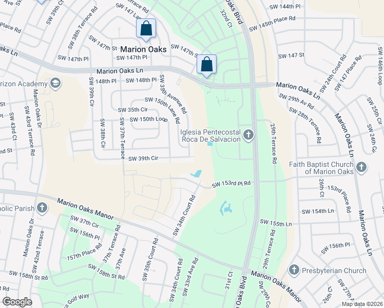 map of restaurants, bars, coffee shops, grocery stores, and more near 15201 Southwest 35th Avenue Road in Ocala
