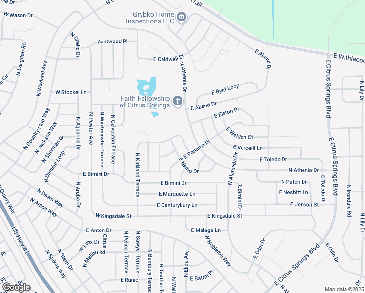 map of restaurants, bars, coffee shops, grocery stores, and more near 524 East Avondale Drive in Citrus Springs