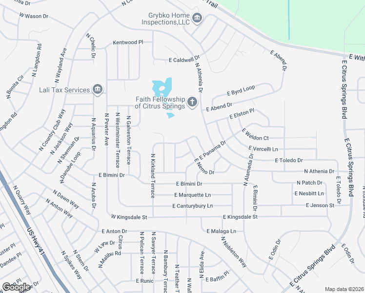 map of restaurants, bars, coffee shops, grocery stores, and more near 424 East Avondale Drive in Citrus Springs