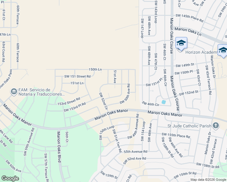 map of restaurants, bars, coffee shops, grocery stores, and more near 15192 51st Avenue in Ocala