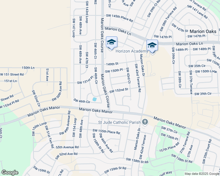 map of restaurants, bars, coffee shops, grocery stores, and more near 15164 Southwest 43rd Avenue Road in Ocala