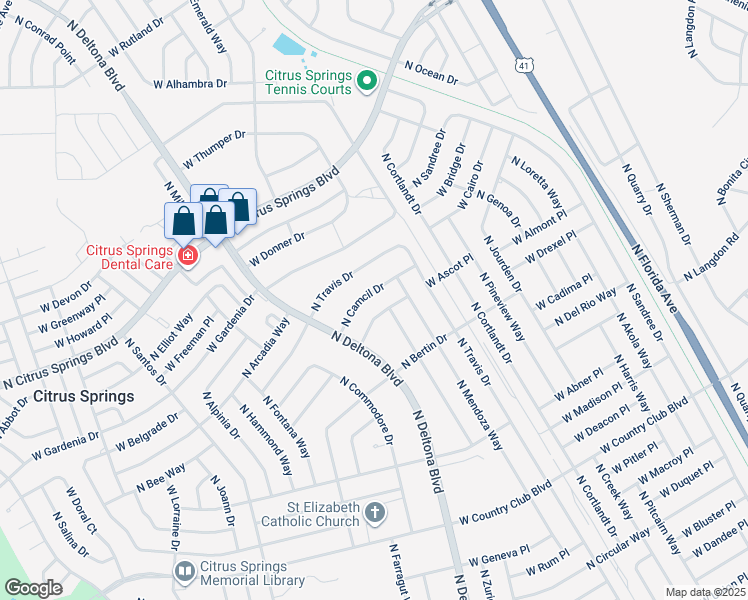 map of restaurants, bars, coffee shops, grocery stores, and more near 9420 North Manashee Drive in Citrus Springs