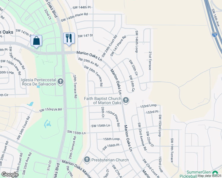 map of restaurants, bars, coffee shops, grocery stores, and more near 2660 Southwest 151st Place in Ocala