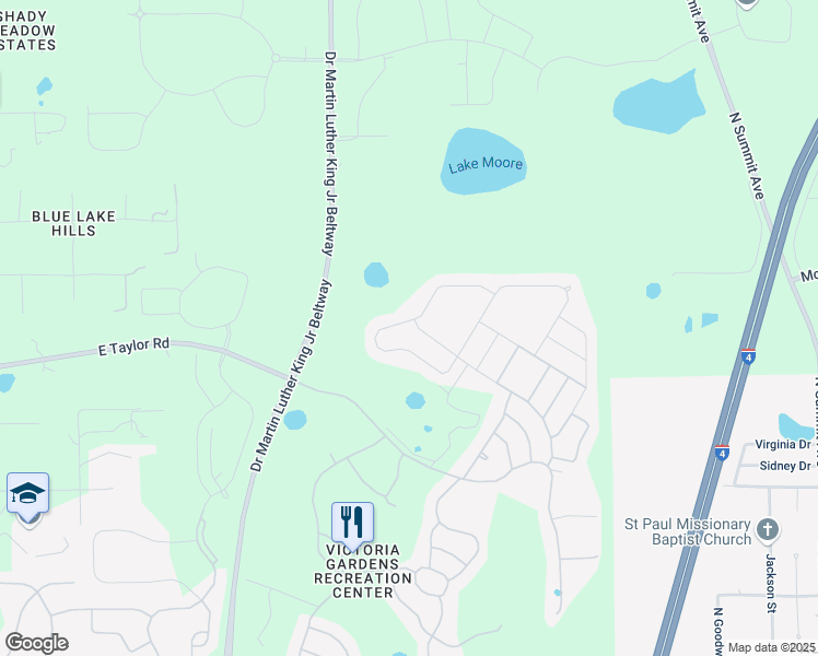 map of restaurants, bars, coffee shops, grocery stores, and more near 1104 Avery Meadows Way in DeLand