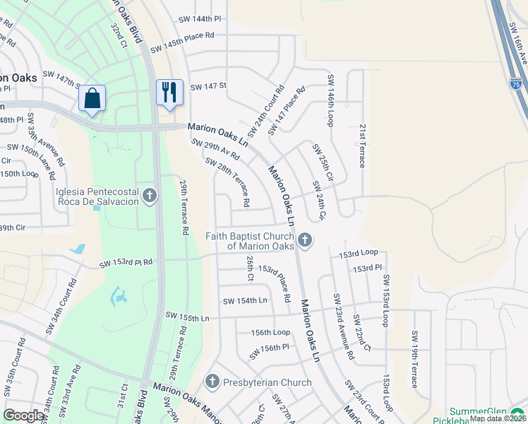 map of restaurants, bars, coffee shops, grocery stores, and more near 2660 Southwest 151st Place in Ocala