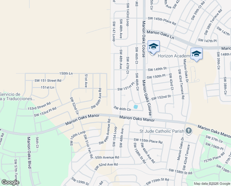 map of restaurants, bars, coffee shops, grocery stores, and more near 15150 Southwest 46th Circle in Ocala