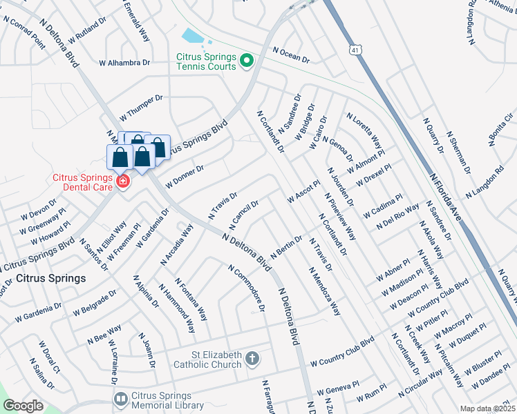 map of restaurants, bars, coffee shops, grocery stores, and more near 9473 North Camel Drive in Citrus Springs