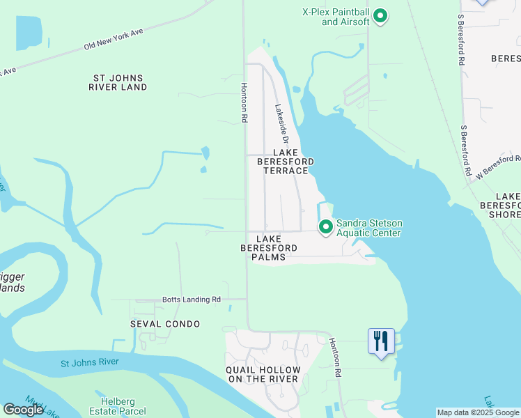 map of restaurants, bars, coffee shops, grocery stores, and more near 1640 Center Street in DeLand