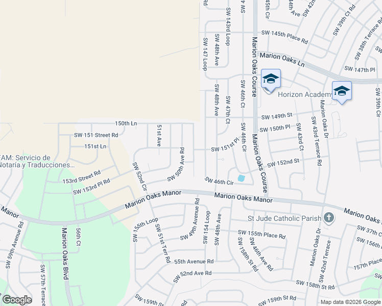map of restaurants, bars, coffee shops, grocery stores, and more near 15145 Southwest 46th Circle in Ocala