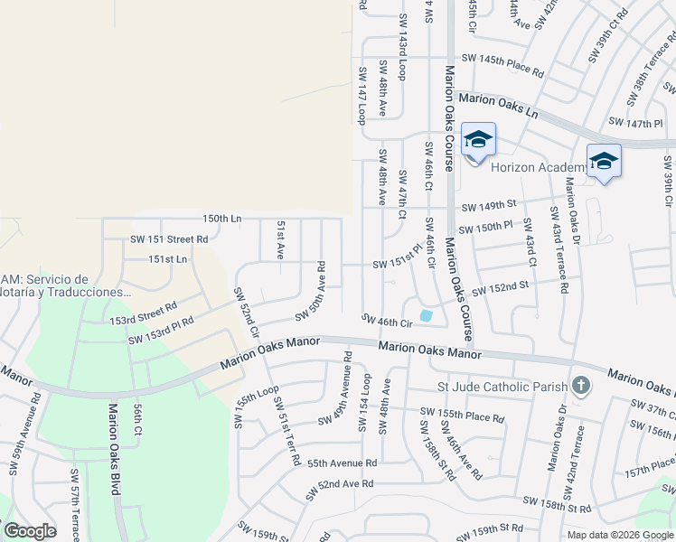 map of restaurants, bars, coffee shops, grocery stores, and more near 15145 Southwest 46th Circle in Ocala