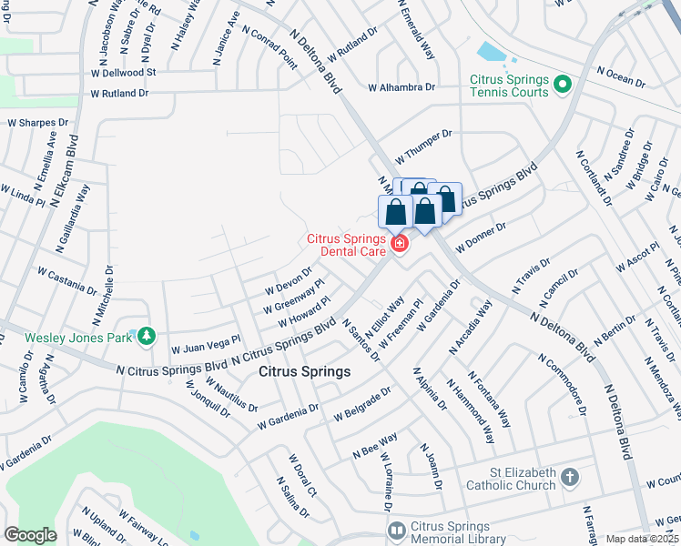 map of restaurants, bars, coffee shops, grocery stores, and more near 9461 North Argo Way in Citrus Springs