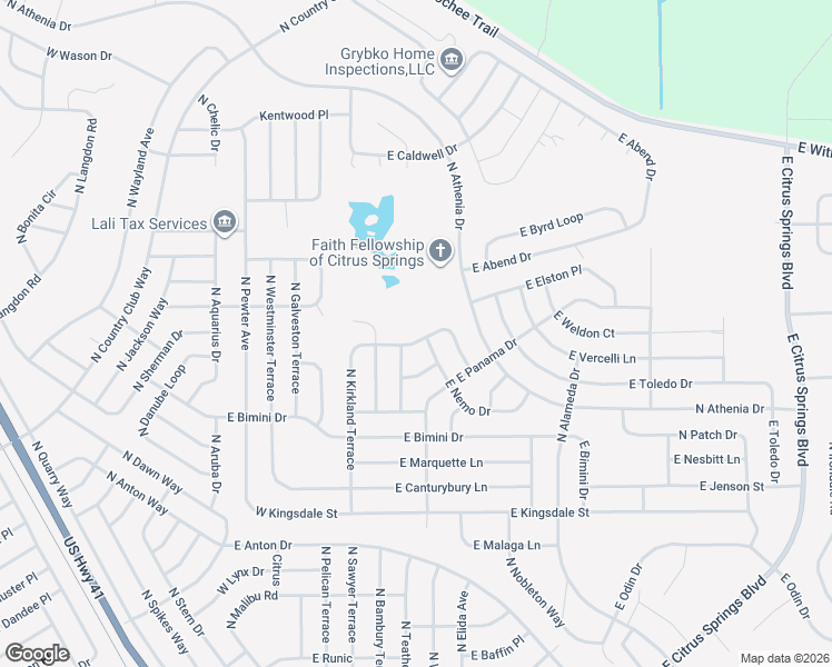 map of restaurants, bars, coffee shops, grocery stores, and more near 424 East Avondale Drive in Citrus Springs