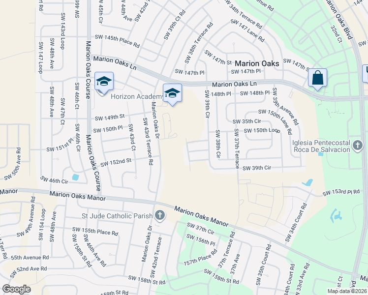 map of restaurants, bars, coffee shops, grocery stores, and more near 3955 Southwest 151st Place in Ocala