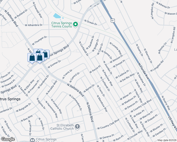 map of restaurants, bars, coffee shops, grocery stores, and more near 9536 North Camel Drive in Citrus Springs