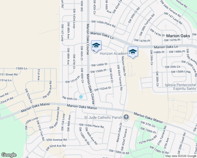 map of restaurants, bars, coffee shops, grocery stores, and more near 15076 Southwest 43rd Avenue Road in Ocala