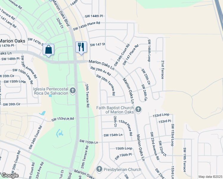 map of restaurants, bars, coffee shops, grocery stores, and more near 15061 Southwest 28th Terrace Road in Ocala