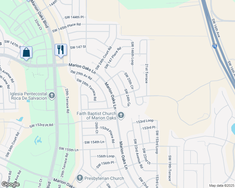 map of restaurants, bars, coffee shops, grocery stores, and more near 14918 Southwest 24th Circle in Ocala