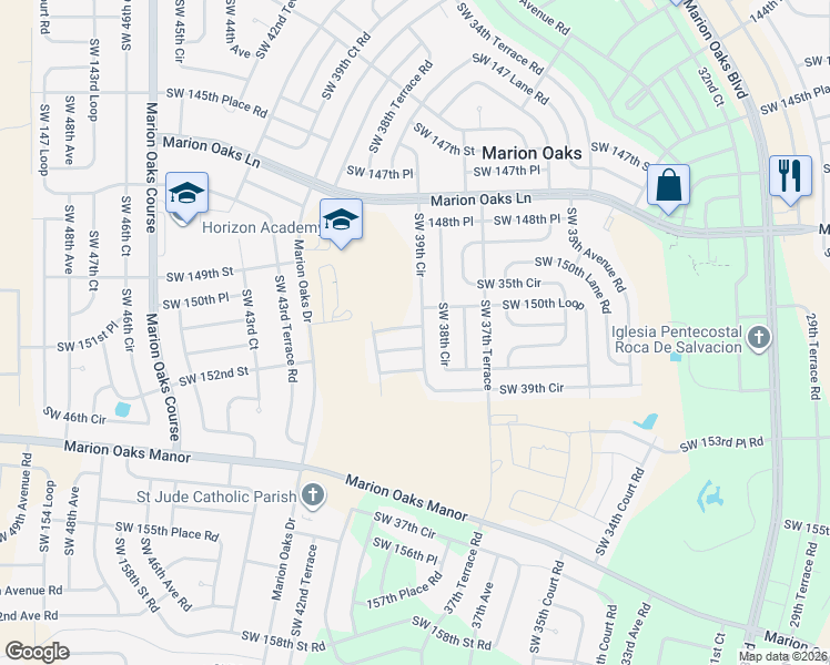 map of restaurants, bars, coffee shops, grocery stores, and more near 3924 Southwest 151st Place in Ocala