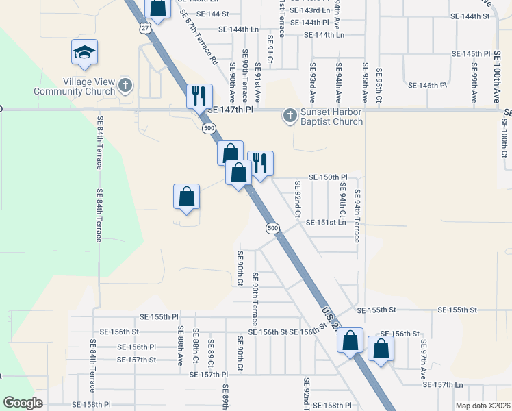 map of restaurants, bars, coffee shops, grocery stores, and more near 14989-15021 Highway 500 in Summerfield